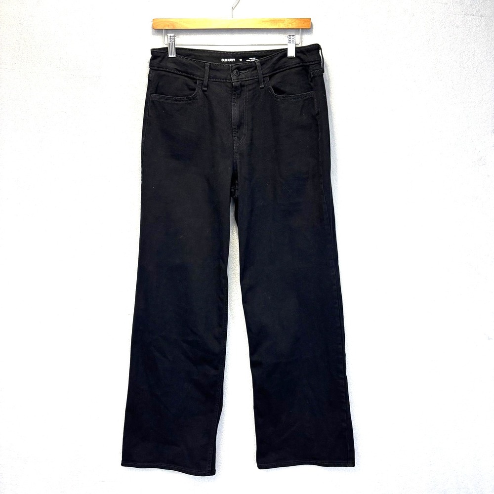 Old Navy High Rise Wow Wide Leg Jeans Womens 10 Black Dark Wash Stretch